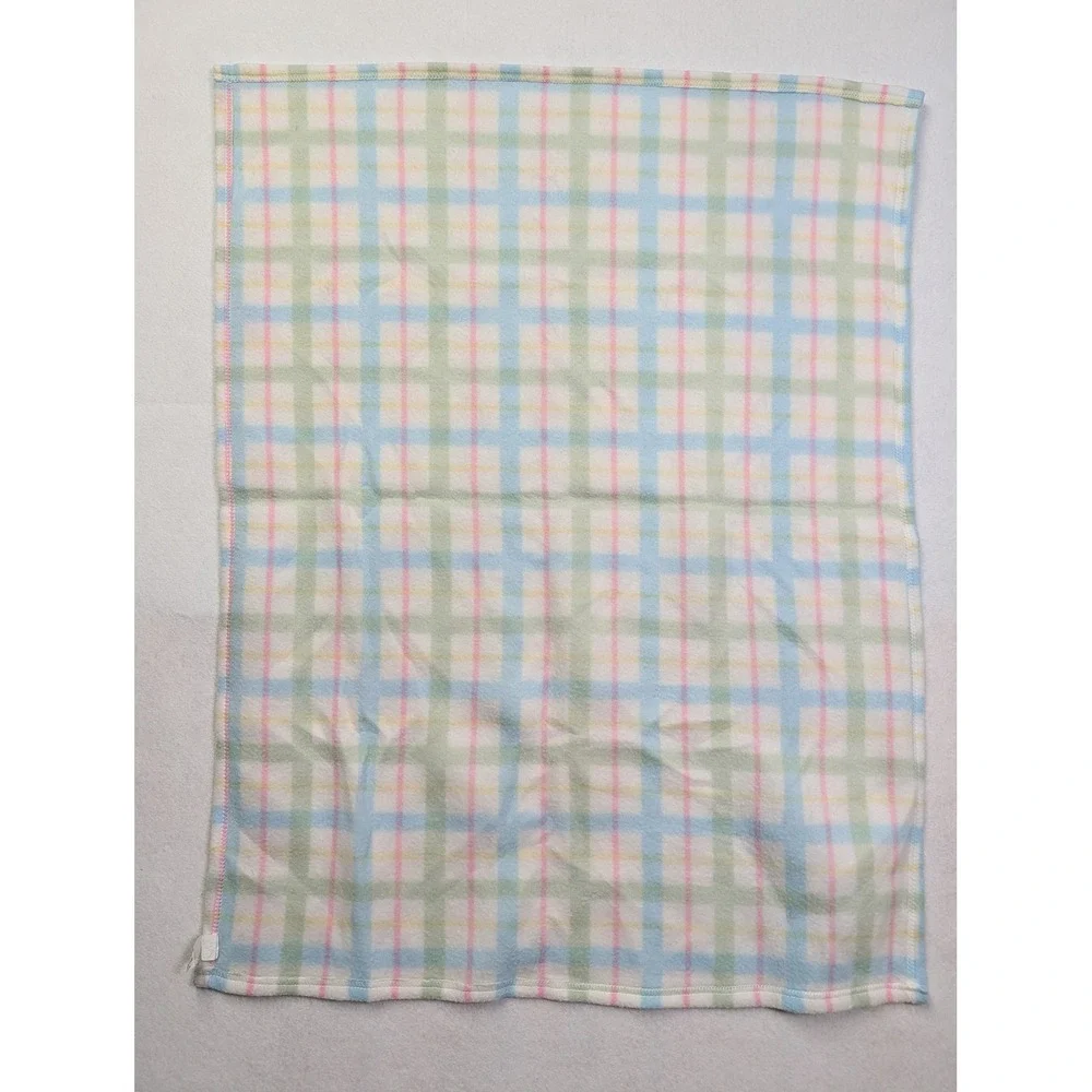 Luv n care Baby Blanket Blue Pink Green Yellow Plaid Fleece 2002 Vintage‎